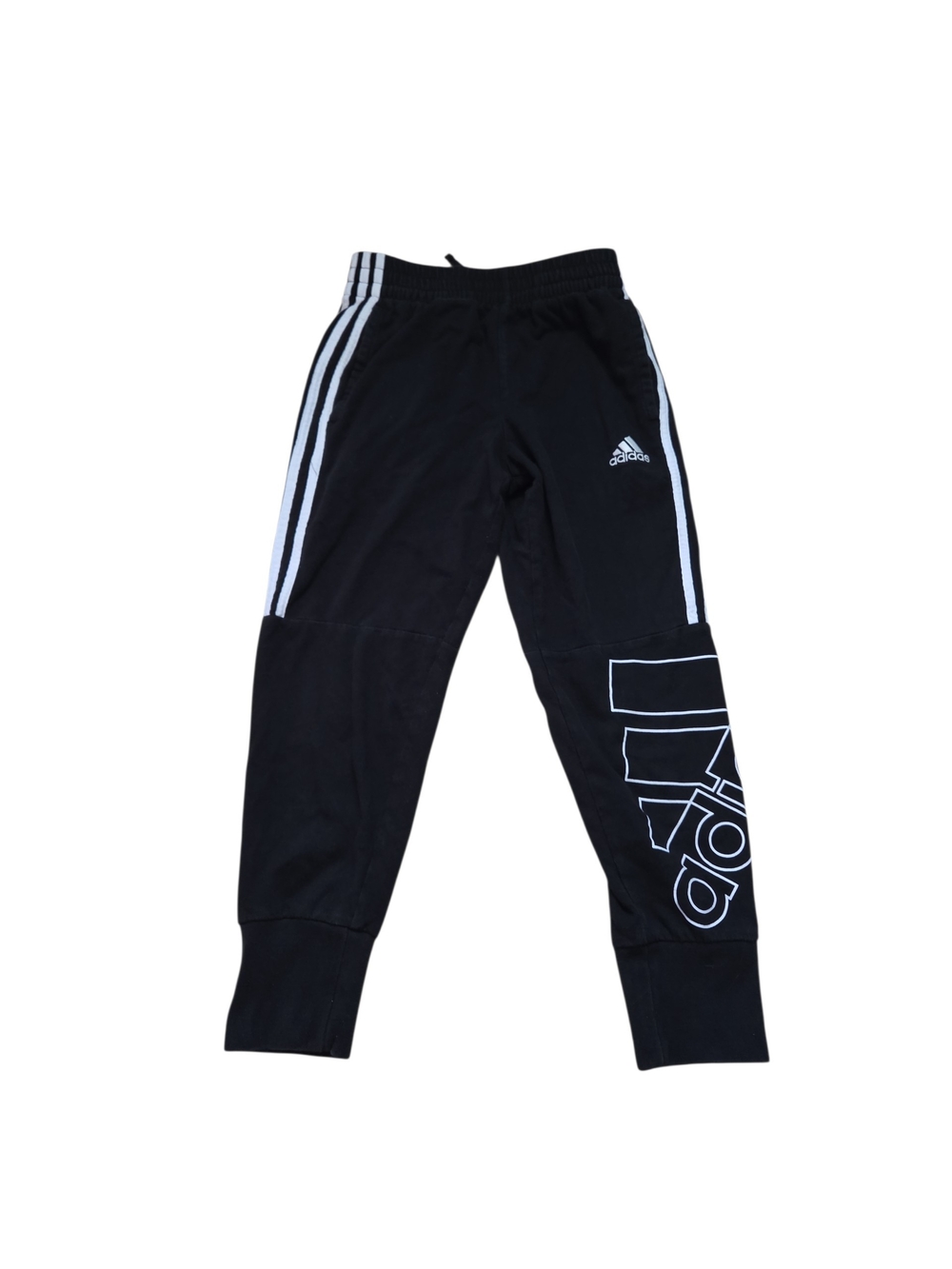 Small - Adidas Youth Black Joggers with White Stripes & Logo Panel Unisex